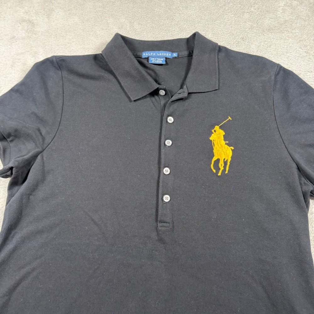 Ralph Lauren Polo Shirt Women XL Black Big Pony RL12 Short Sleeve - Picture 3 of 8